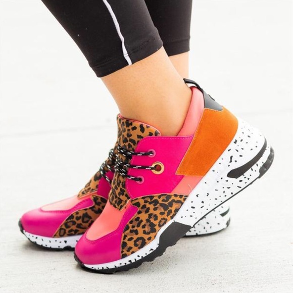 “Melrose” Sneakers - Fuchsia/Leopard - Picture 2 of 2